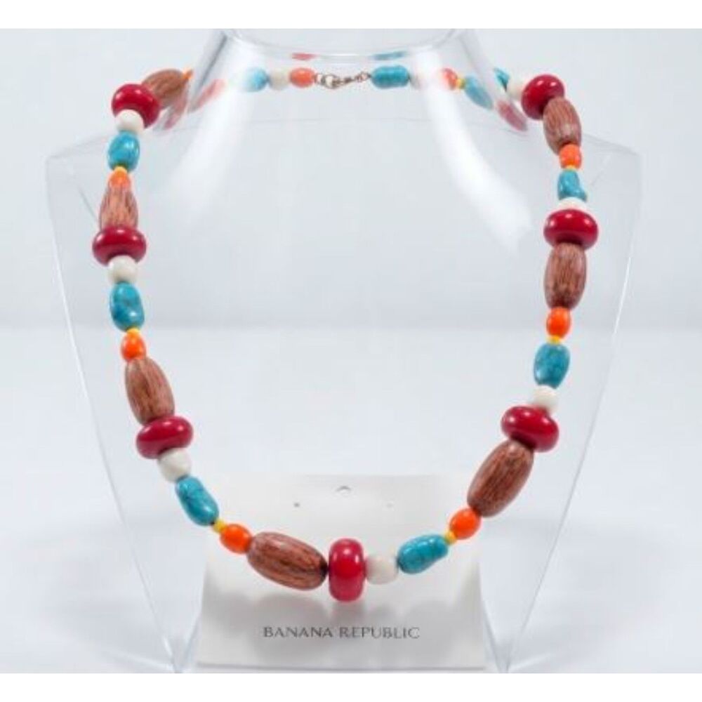 Banana Republic Women's Multi Color Resin Bead Wood Pop Necklace NWT 68